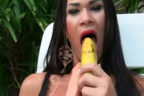 sheboy Masturbates With A Banana And A gigantic vibrator