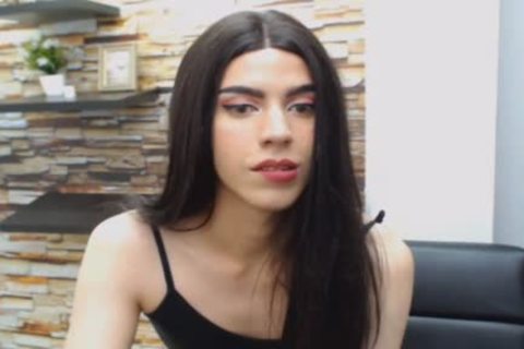Seductive brunette hair t-girl Hard upright penis
