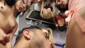 Six shemales cum Blast One lad