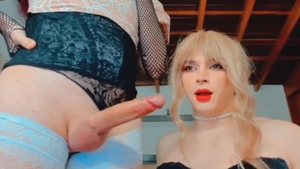 blond tgirl Strokes Her massive Shaft