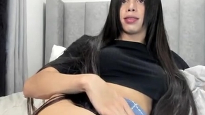 long darksome Hair Transgirl Tugs Her thick dong On web camera