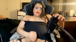 bulky Crossdresser Covers Herself With schlong juice To Cap Off Her Camshow