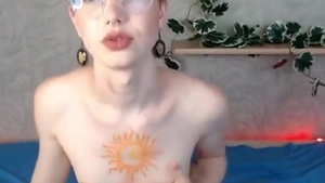 Short Haired Russian teen lady-man In Glasses Webcams Solo